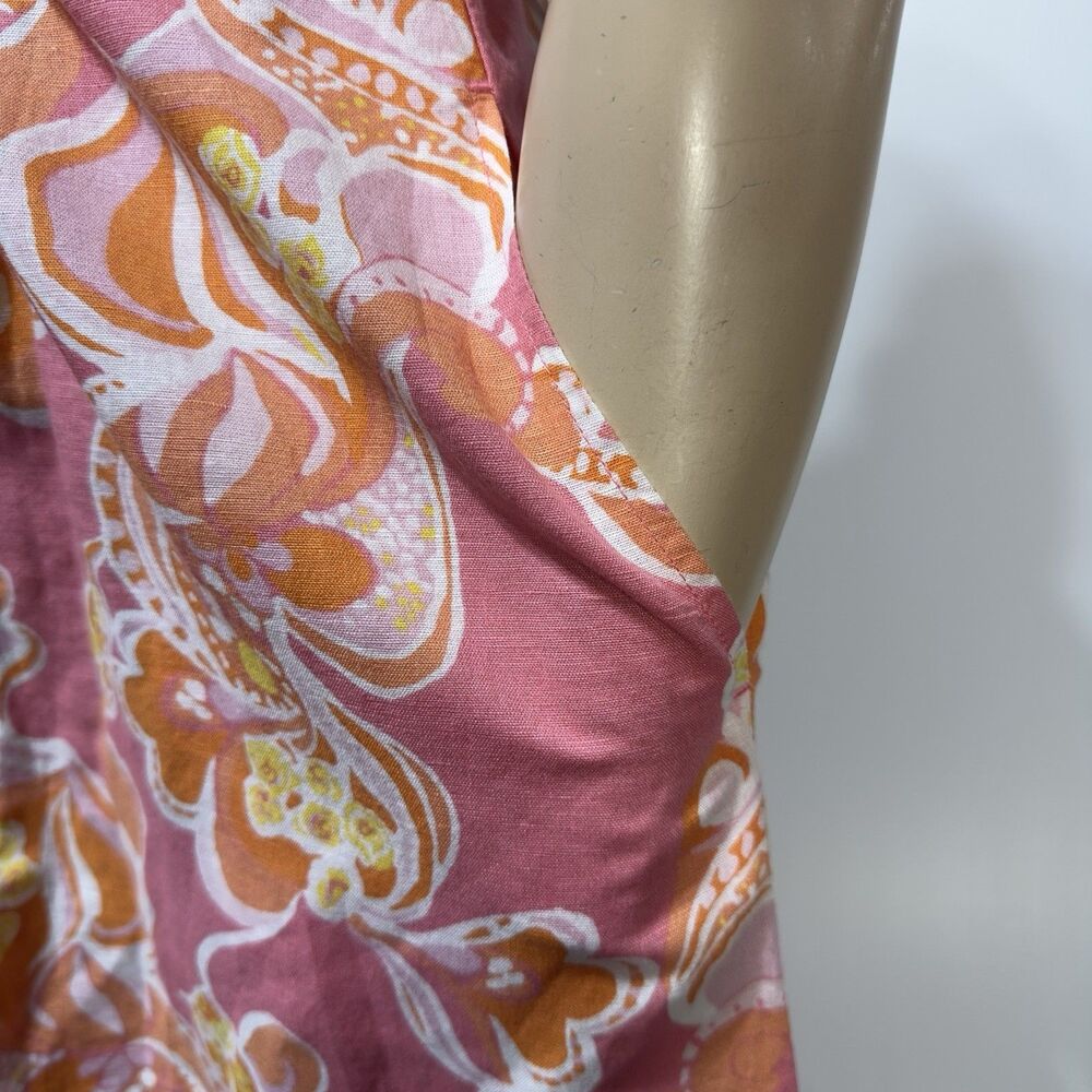 J. McLaughlin Linen Cotton Floral Paisley Button Front Midi Dress Drawstring M - Picture 4 of 13